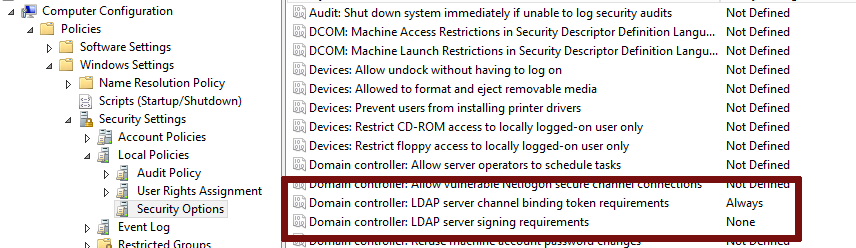 enabling channel binding GPO