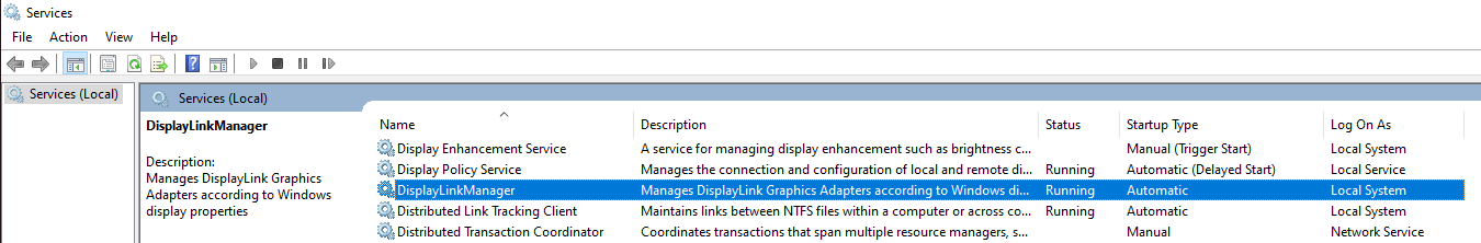 DisplayLink information in services.msc