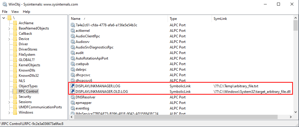 We can see our symlinks using WinObj.exe