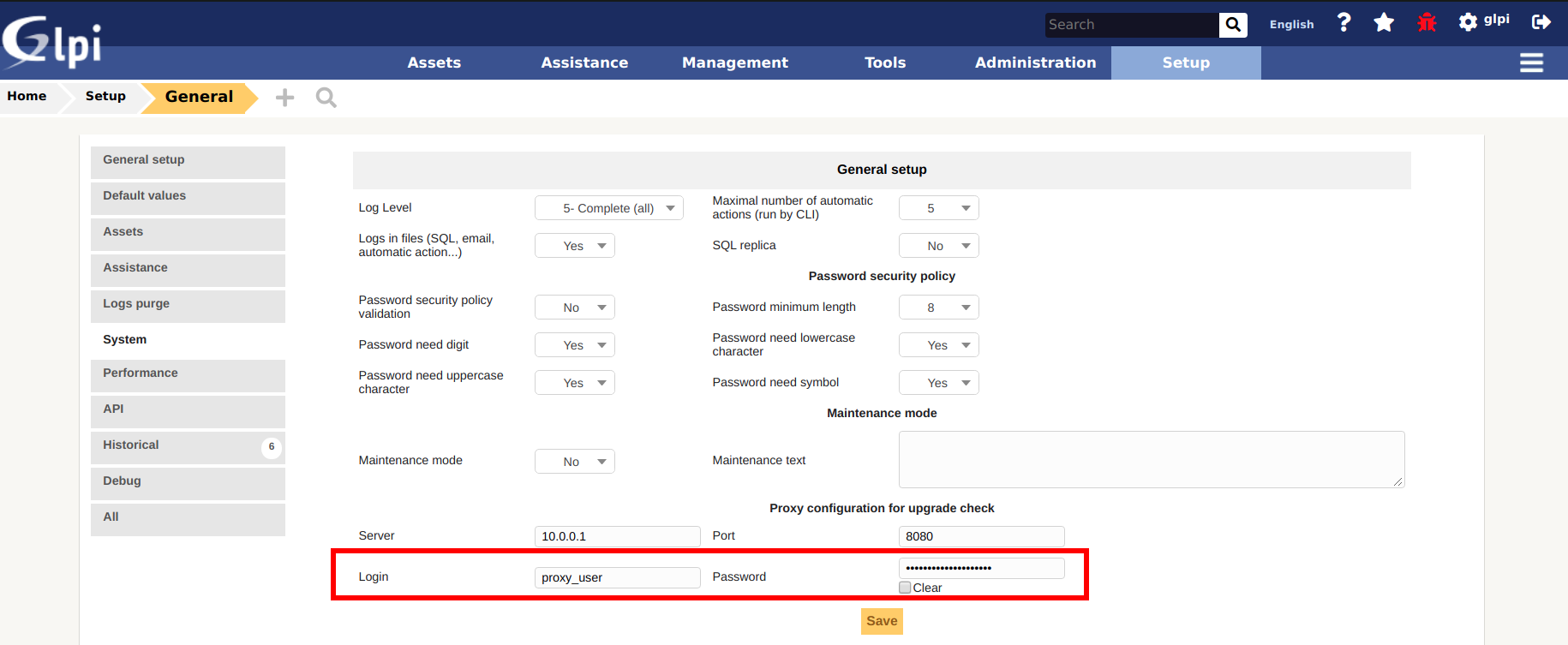 Set up proxy password