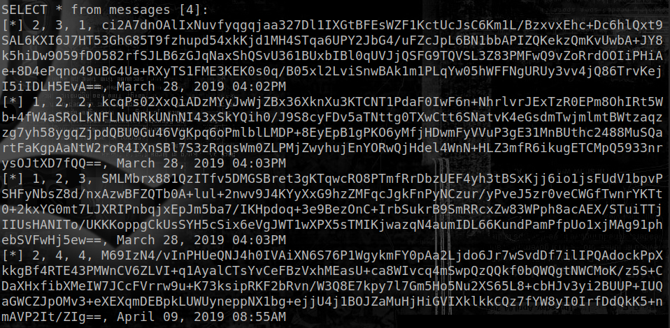 SELECT FROM messages shows encrypted messages