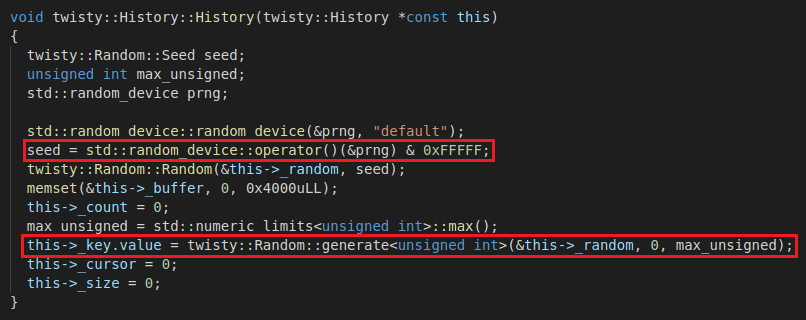 Seed generation in History constructor